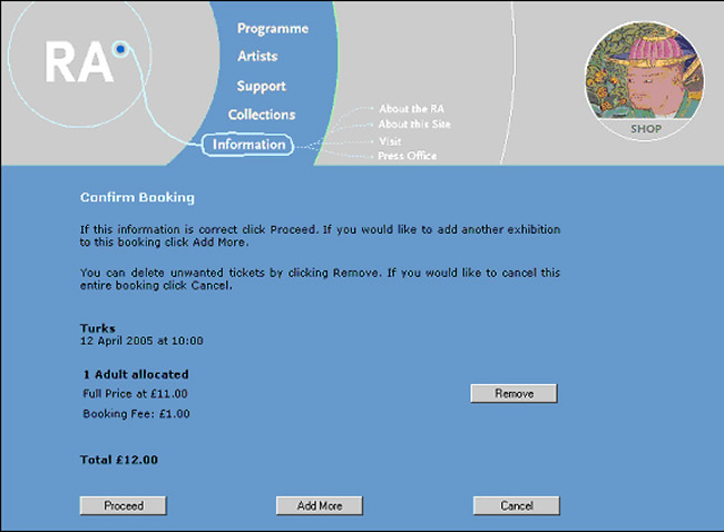 example booking fees page