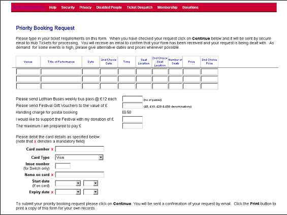 example priority booking page