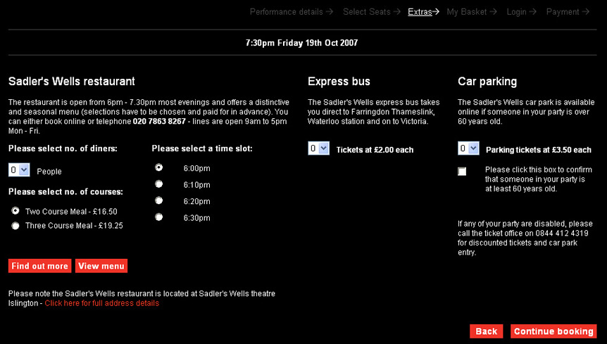 example restaurant booking page